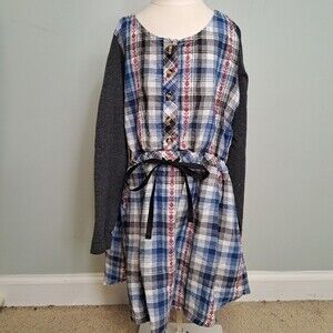 Ricrac & Ruffles Blue Grey Plaid Shirt Dress